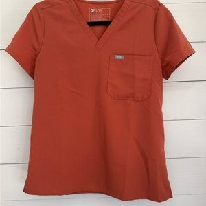Figs Women's V-Neck Top in Rust Orange